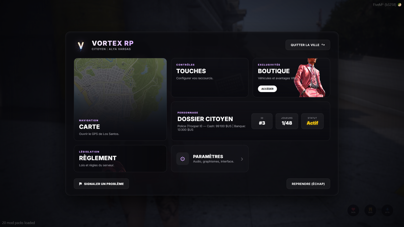 Menu principal Vortex RP